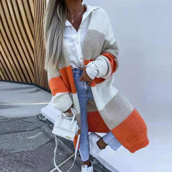 Cardigan confortable et élégant à rayures tricolores