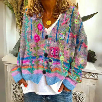 Estelle | Femme Bouton Fleurs Cardigan en duvet | Chaud