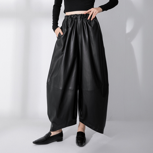 Pantalon en cuir à taille haute pour femmes
