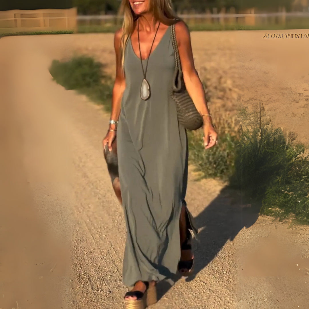 Robe longue élégante sans manches avec décolleté en V