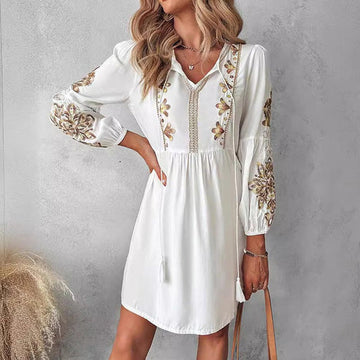 Viviana - Robe bohème avec broderie florale pour femmes