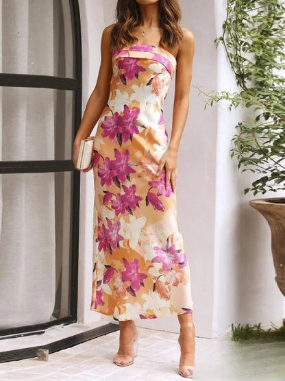 Robe longue ajustée à bandeau et imprimé floral