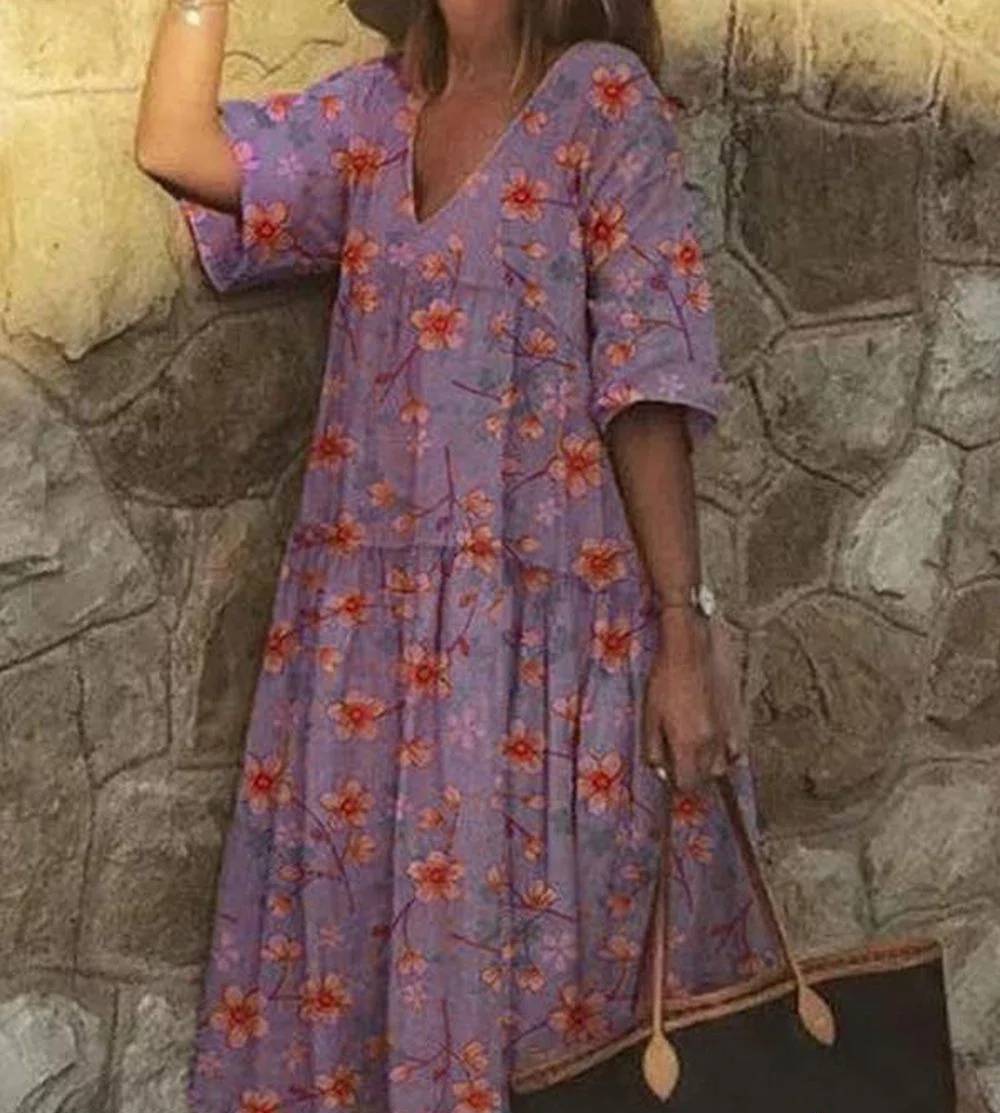 Robe décontractée avec encolure en V et imprimé floral