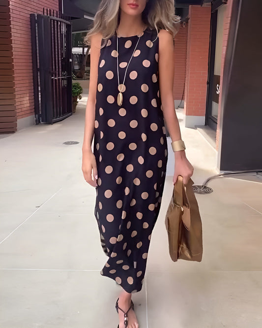 Robe longue fendue à pois