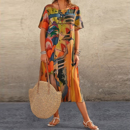 Robe midi d'été avec imprimé moderne