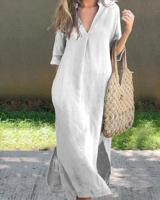 Robe longue décontractée pour femme, manches mi-longues et coupe ample