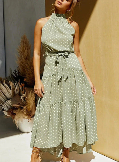 Robe longue imprimée avec nœud à la taille