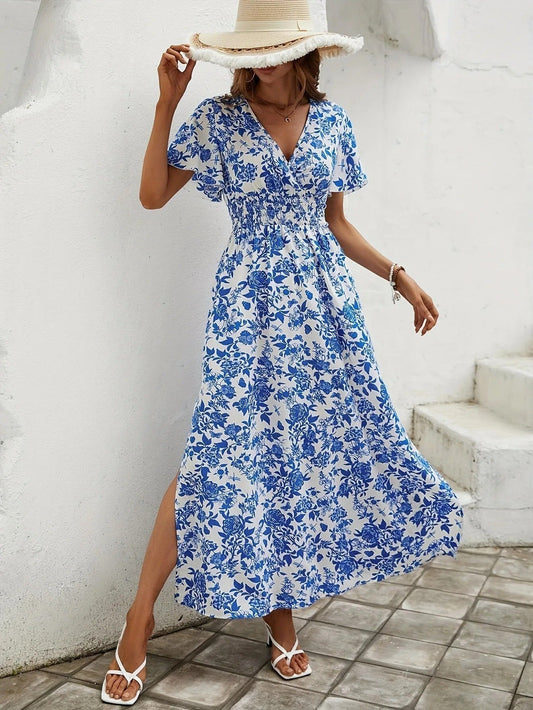 Robe longue élégante avec motif floral