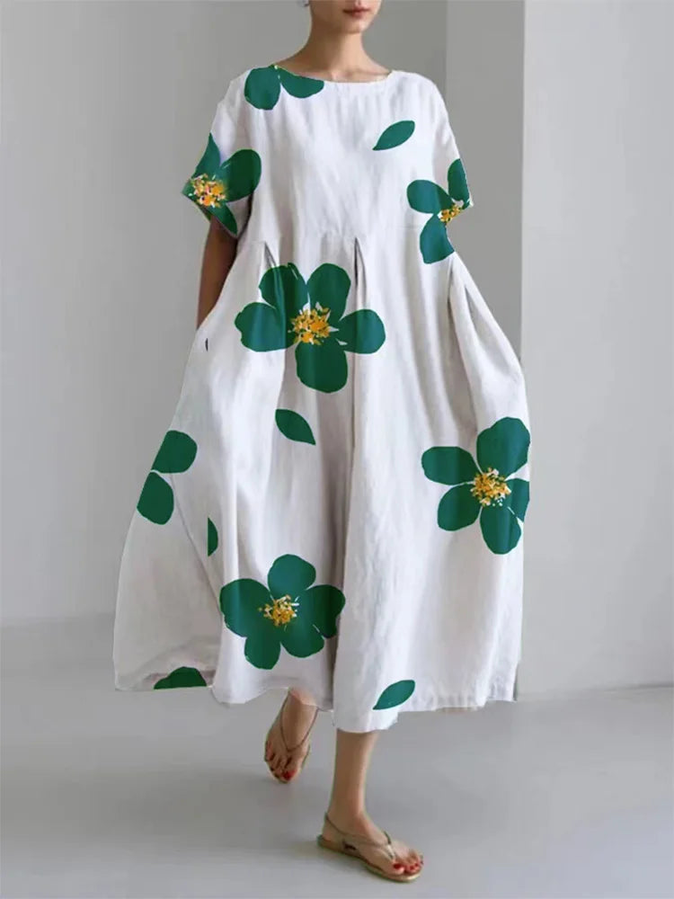 Julie - Robe ample et décontractée à col rond et à fleurs pour femmes au printemps et en été
