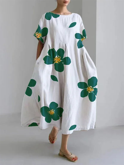 Julie - Robe ample et décontractée à col rond et à fleurs pour femmes au printemps et en été