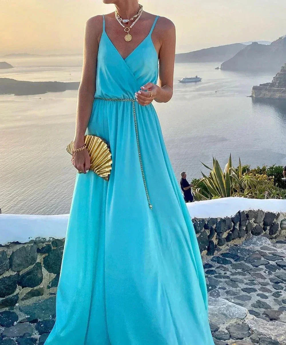 Robe longue colorée avec encolure boutonnée