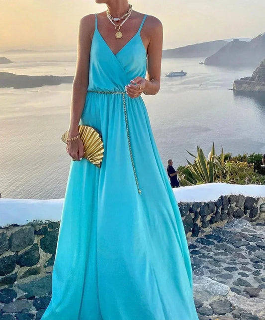 Robe longue colorée avec encolure boutonnée