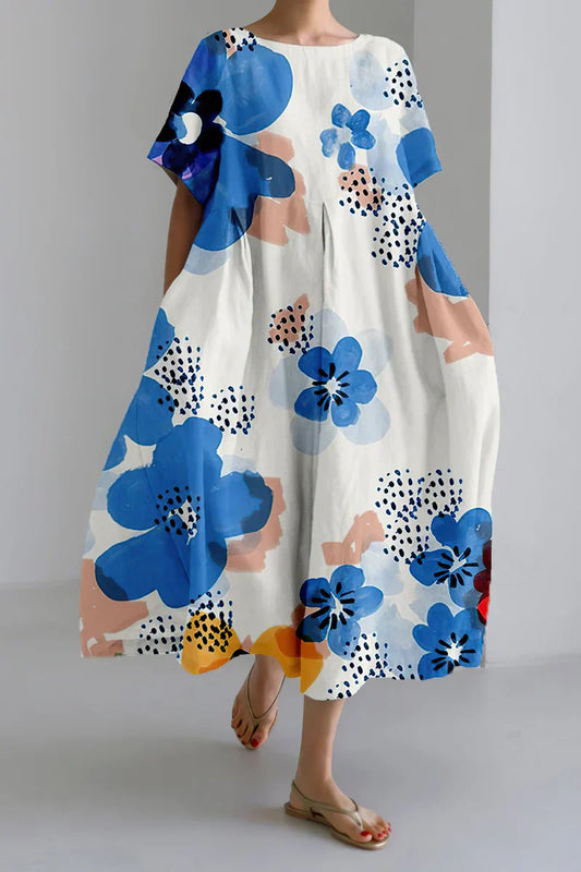 Robe longue plissée à encolure ronde