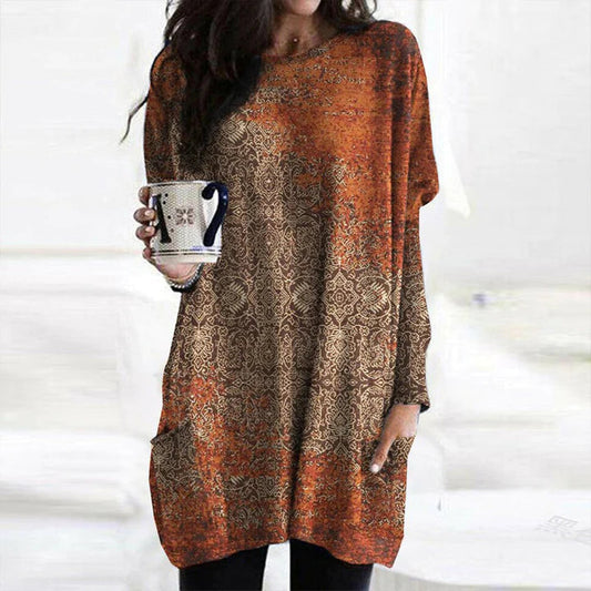 Lucianna - Élégant pull-over orange à imprimé mandala