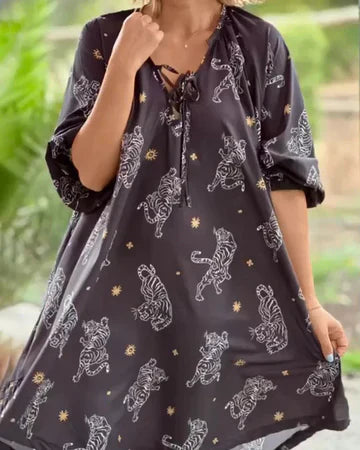 Greta - Robe décontractée imprimée avec décolleté en V