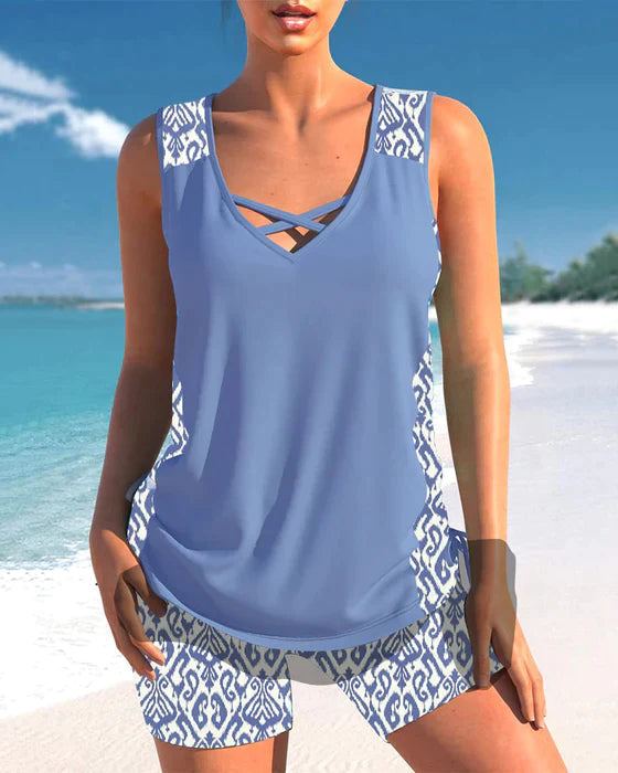 Tankini avec imprimé tribal et détails croisés