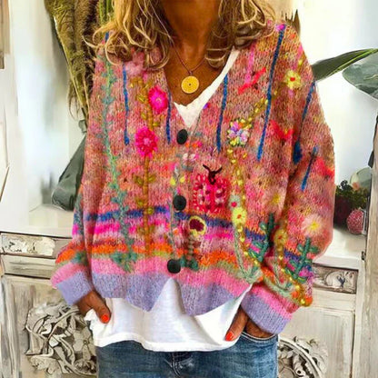 Estelle | Femme Bouton Fleurs Cardigan en duvet | Chaud