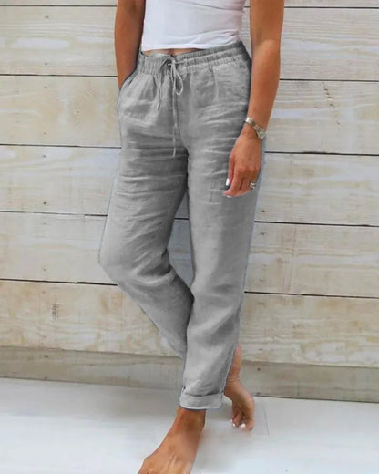 Pantalon en lin pour dames - style décontracté - tissu respirant - idéal pour la maison et les sorties informelles