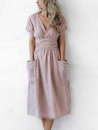 Robe décontractée unie sans bretelles pour femmes, couleur unie