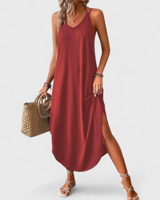 Robe longue fluide à fines bretelles pour un usage quotidien