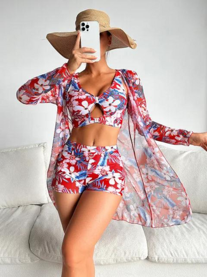 Maillot de bain sexy à fleurs avec taille haute