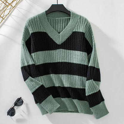 Jolie - Pull rayé pour femme à col en V et à manches longues