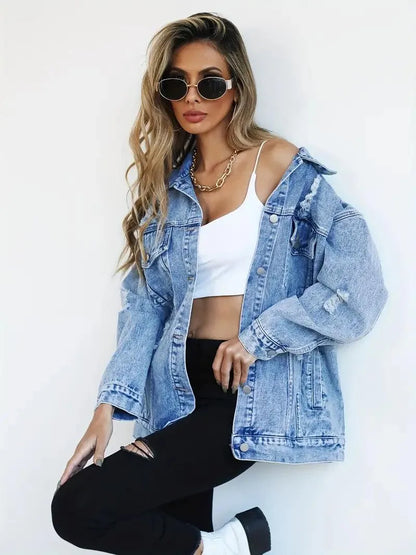 Veste en jean surdimensionnée tendance pour femmes