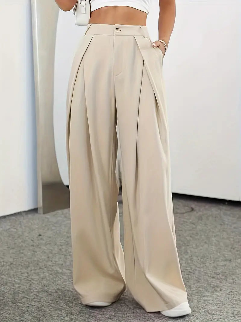 Elise - Pantalon uni plissé à taille haute pour femme