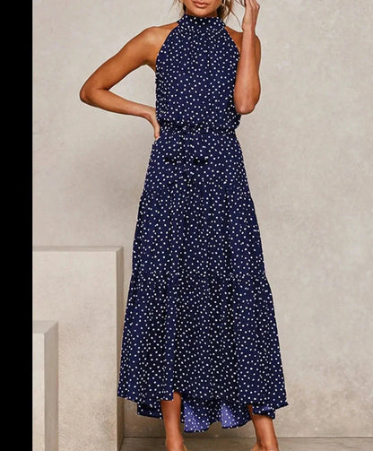 Robe longue imprimée avec nœud à la taille