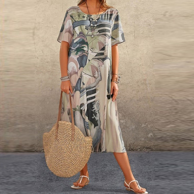 Robe midi d'été avec imprimé moderne
