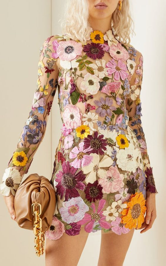 Dolores - Robe à fleurs tridimensionnelles