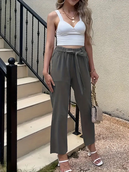 pantalon décontracté uni avec cravate