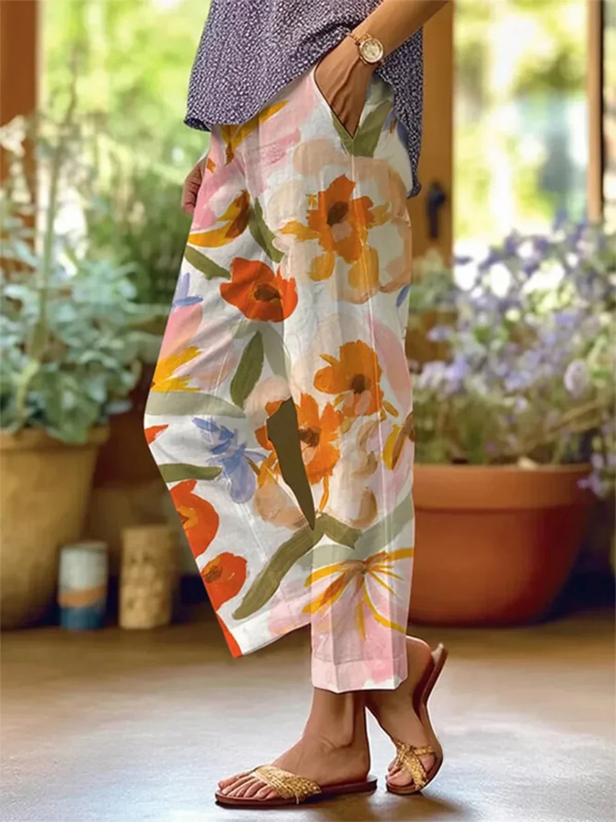 Pantalons à motifs floraux pour femmes