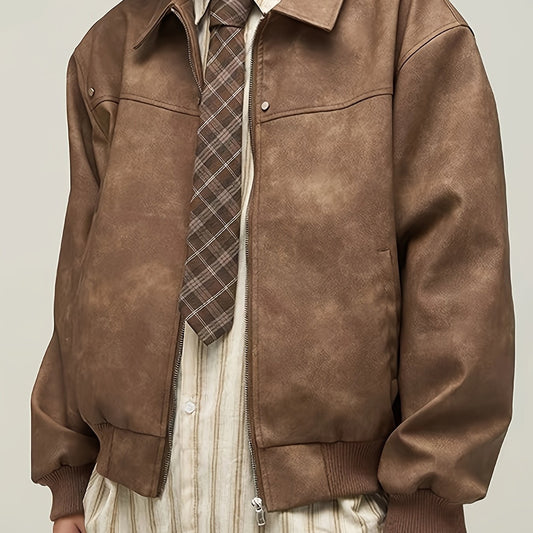 Bram | Veste vintage en PU marron avec coupe ample