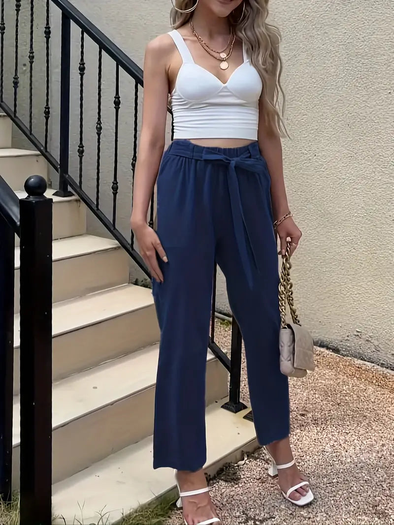 pantalon décontracté uni avec cravate