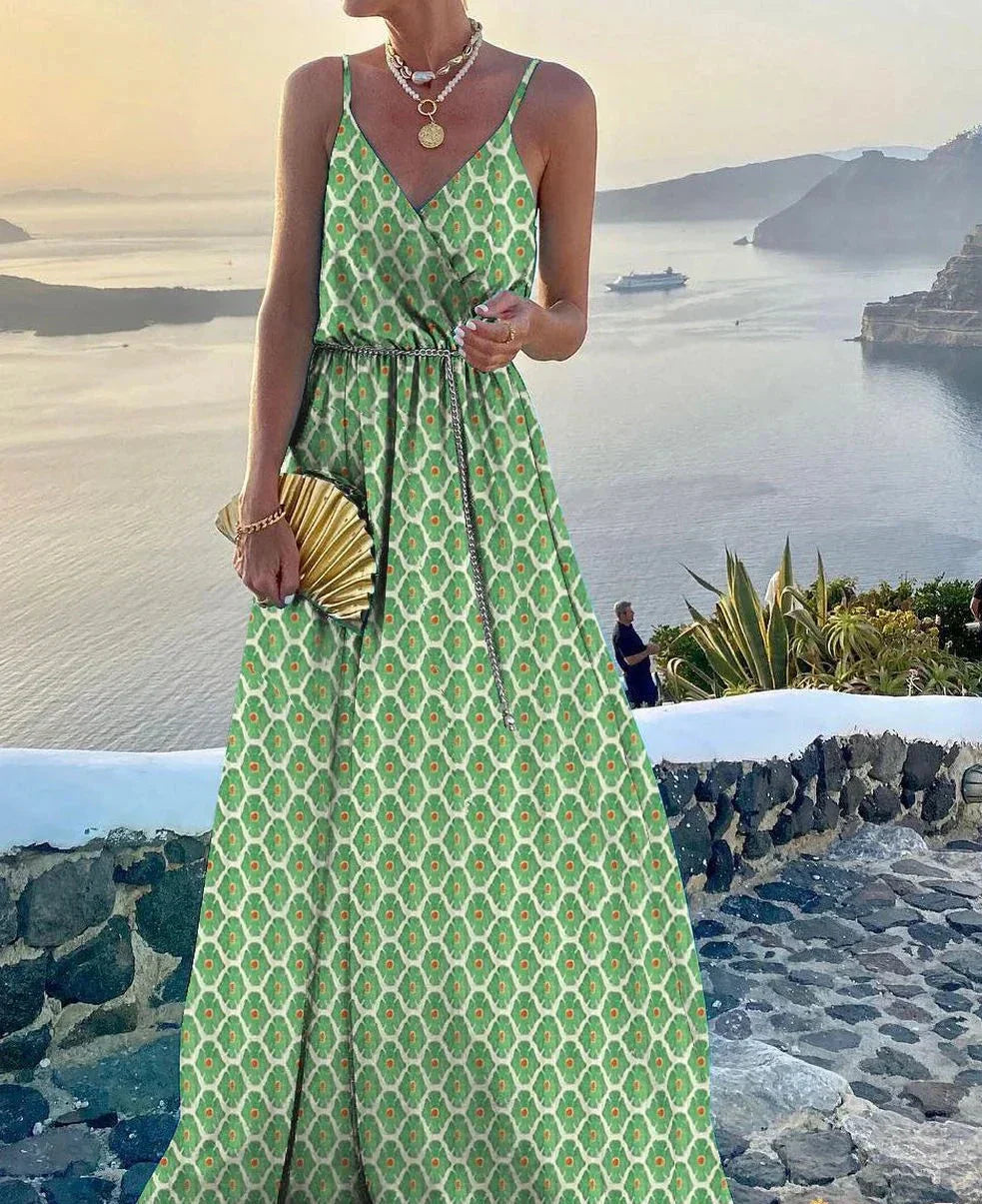 Robe longue colorée avec encolure boutonnée