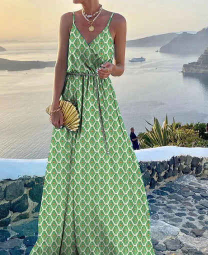 Robe longue colorée avec encolure boutonnée