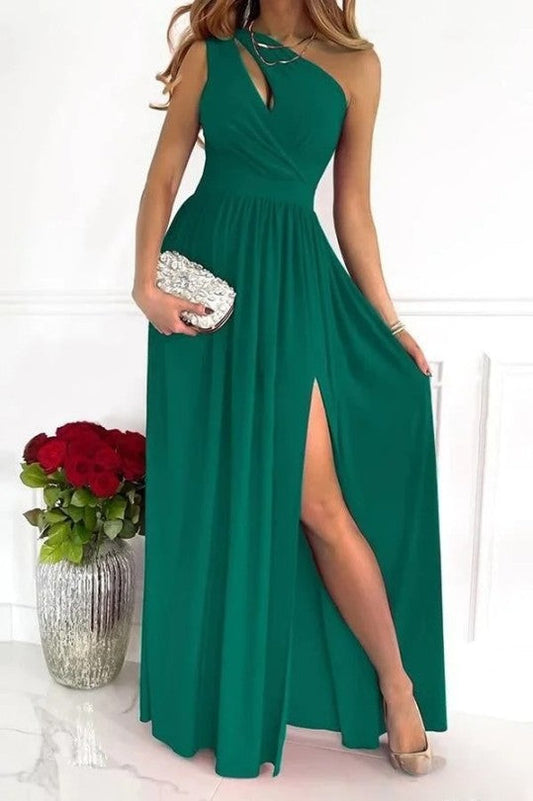 Robe de soirée longue élégante avec motif asymétrique sur une seule épaule