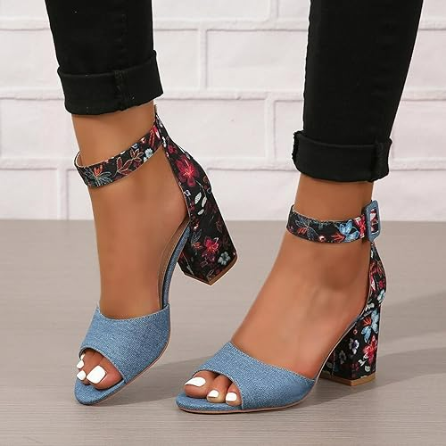Sandales à bout ouvert pour femmes avec imprimé floral