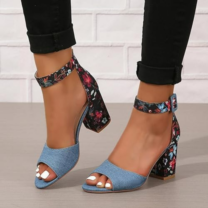 Sandales à bout ouvert pour femmes avec imprimé floral