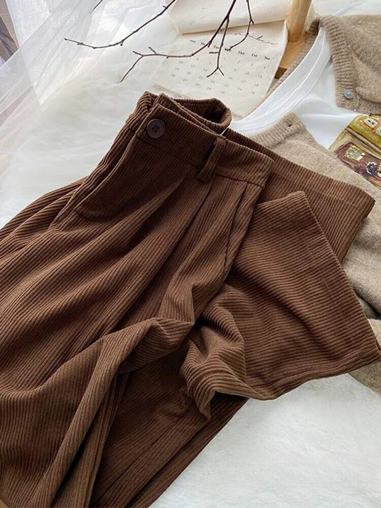 Fien | Pantalon rétro en velours côtelé à taille haute