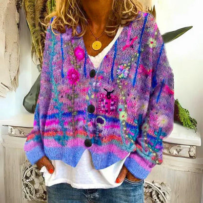 Estelle | Femme Bouton Fleurs Cardigan en duvet | Chaud