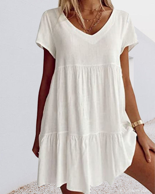 Summer Breeze : Robe relaxante en coton mélangé avec manches courtes et volants