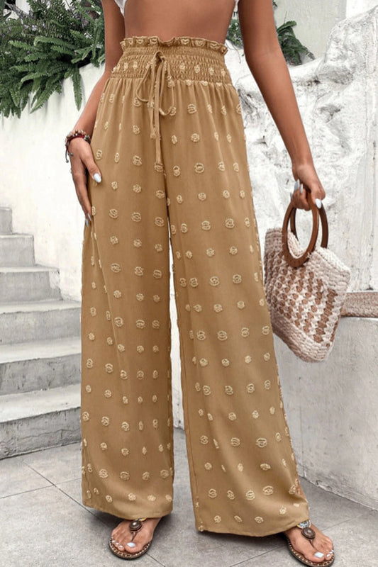 Pantalon jacquard à taille haute et jambes larges