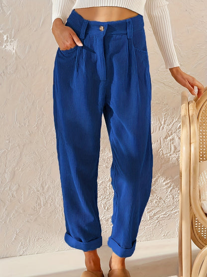 Pantalon à jambes droites en velours côtelé pour dames