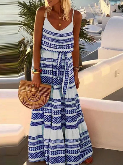Robe de plage bohème imprimée en V avec encolure