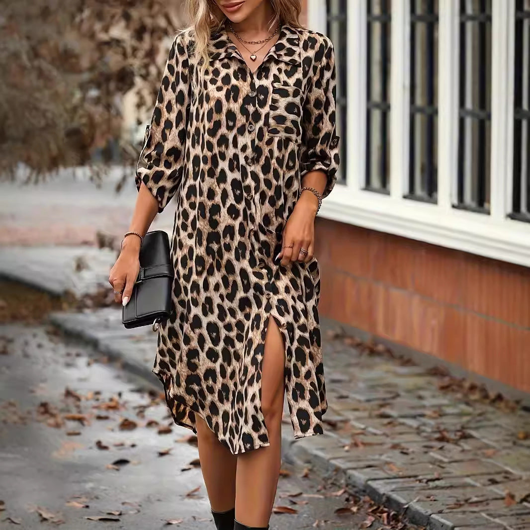 leopard print beach cover-up V-neck bathrobe holiday bikini dress