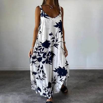 Robe longue sans manches à imprimé floral, idéale pour les journées ensoleillées