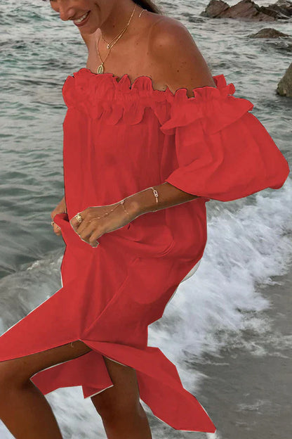 Jamila - Robe en lin à volants sur les épaules