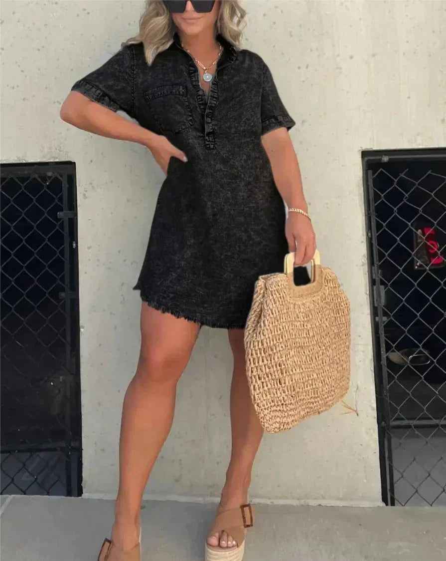 Robe chemise-blouse en denim